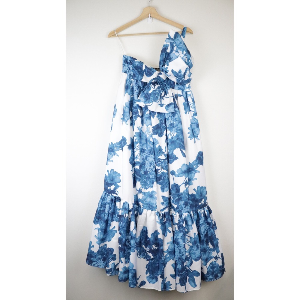 NWT Anthropologie Atsu Bow Maxi Dress Blue Floral One Shoulder XS‎ Petite XSP - Picture 2 of 11